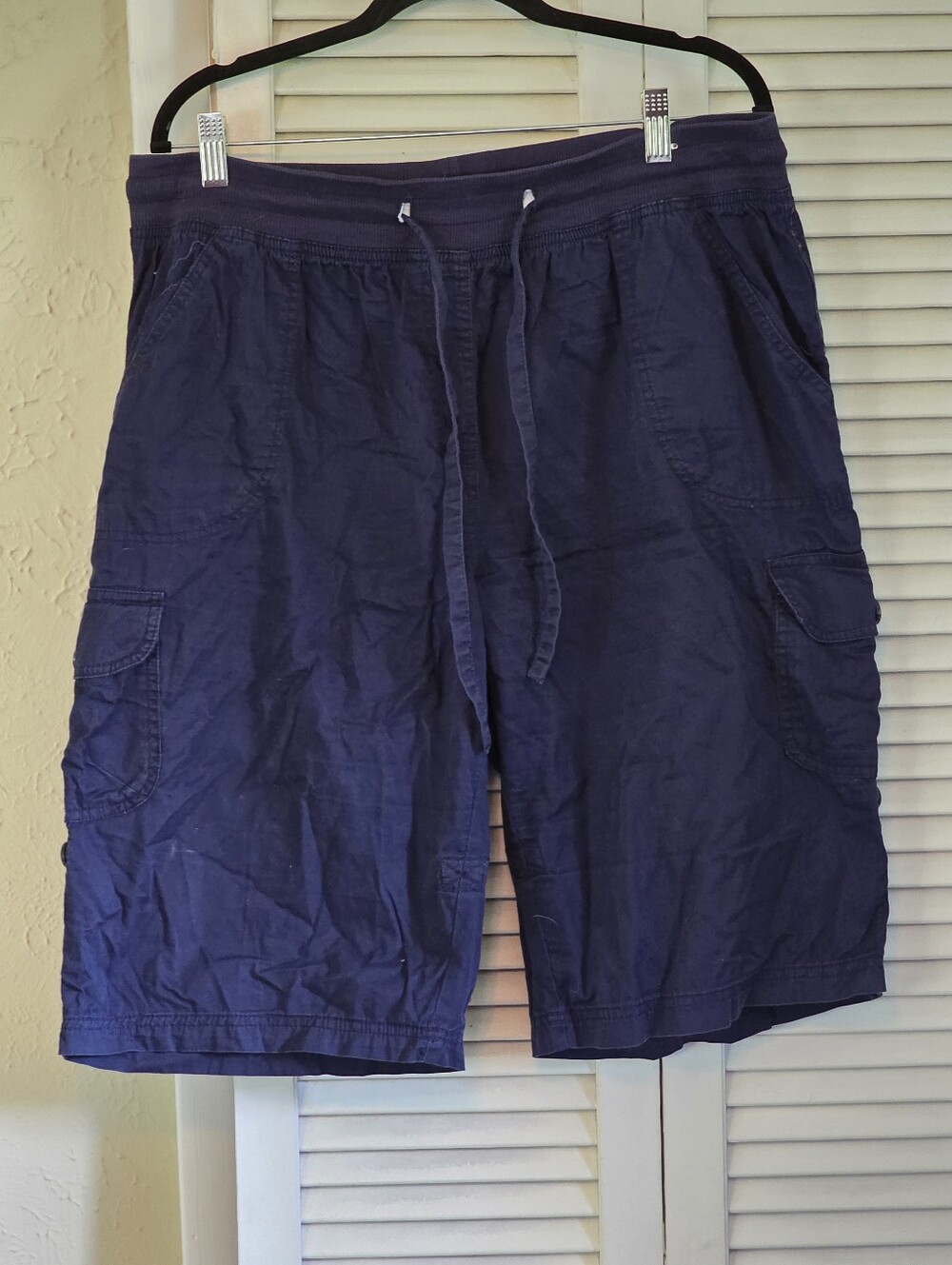Woman Within Size 16W Navy Cargo Bermuda Shorts Drawstring Plus Size